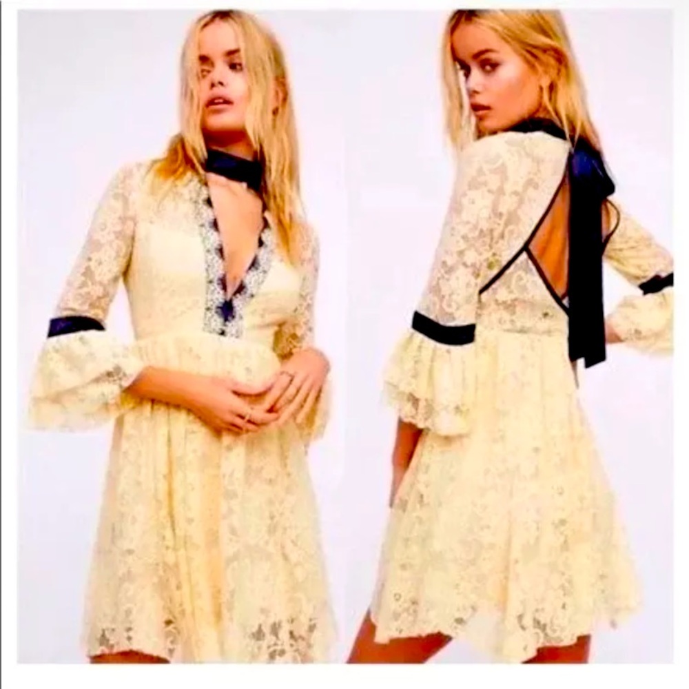 Free People Gilded Lace Victorian Romantic Boho Mini Dress Size S